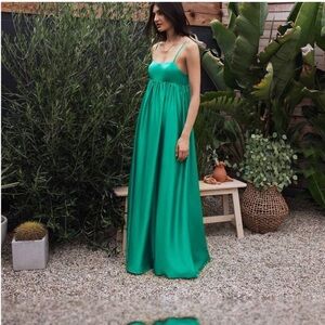 Fame and Partners Green Satin Maxi Dress